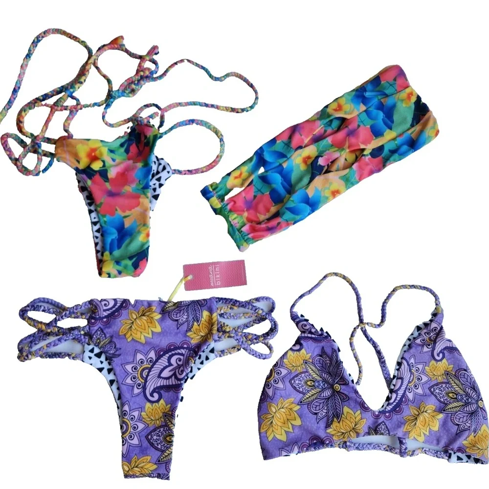NWT Moana Bikini SET of TWO 2 Colorful Summer 4 pieces 2 Tops 2 Bottoms Size L - Picture 1 of 10